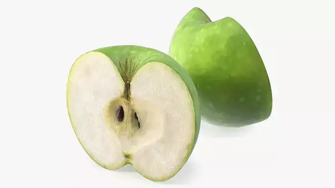 Realistic Sliced Green Apple 3D model 2