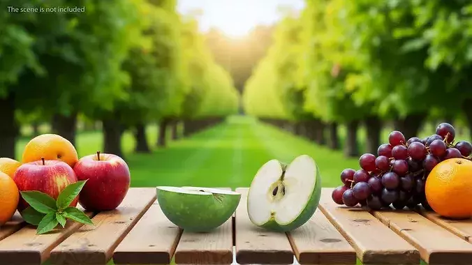 Realistic Sliced Green Apple 3D model 4