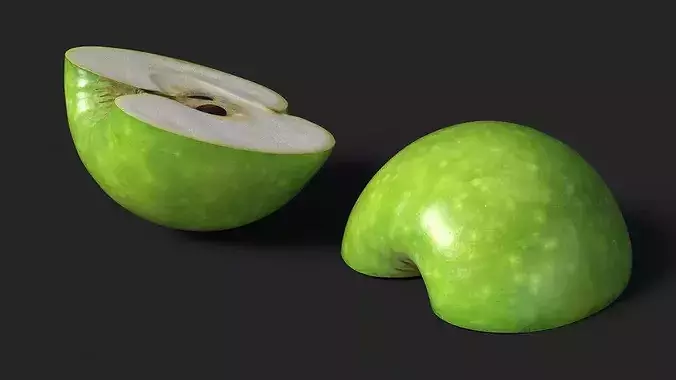 Realistic Sliced Green Apple 3D model 6
