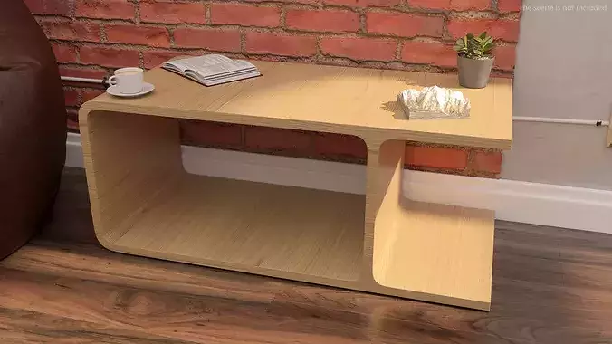 Wooden Minimalist Nightstand with Plant and Mountain Model 3D model 2