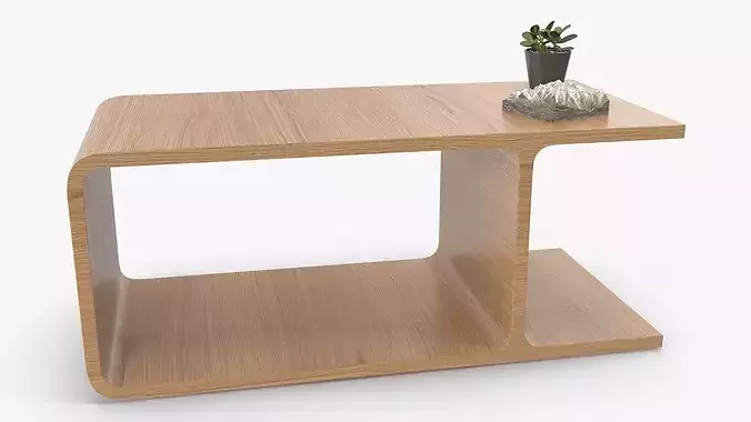 Wooden Minimalist Nightstand with Plant and Mountain Model 3D model 6