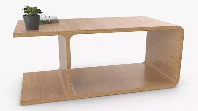 Wooden Minimalist Nightstand with Plant and Mountain Model 3D model 7