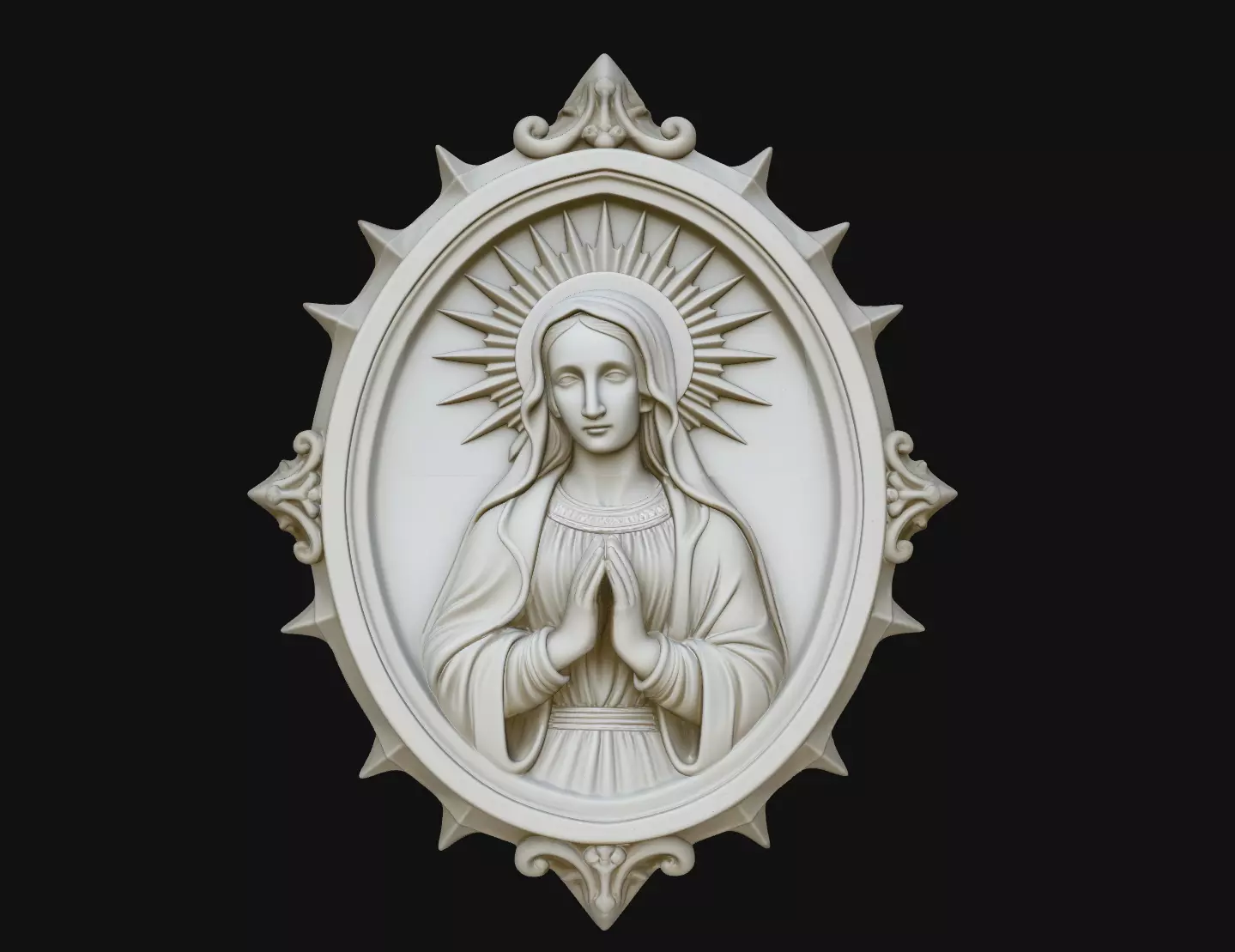 Radiant Virgin Mary Spiked Oval Pendant STL Print Model 3D print model