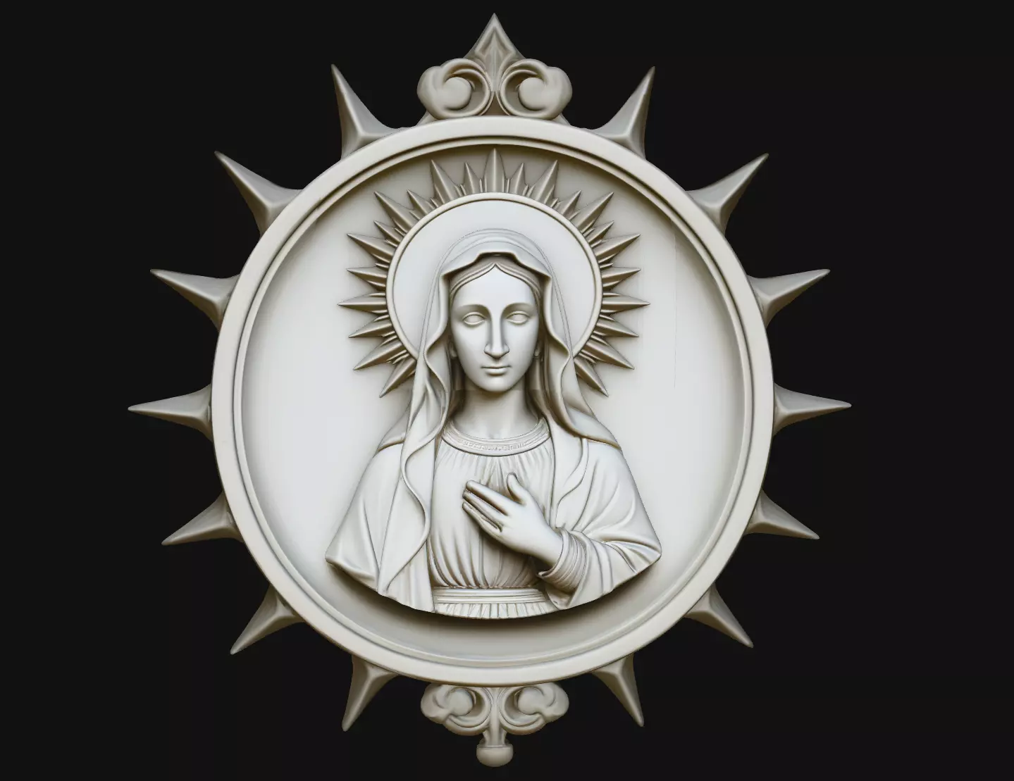 Sacred Mary Sunburst Round Pendant STL Print Model 3D print model