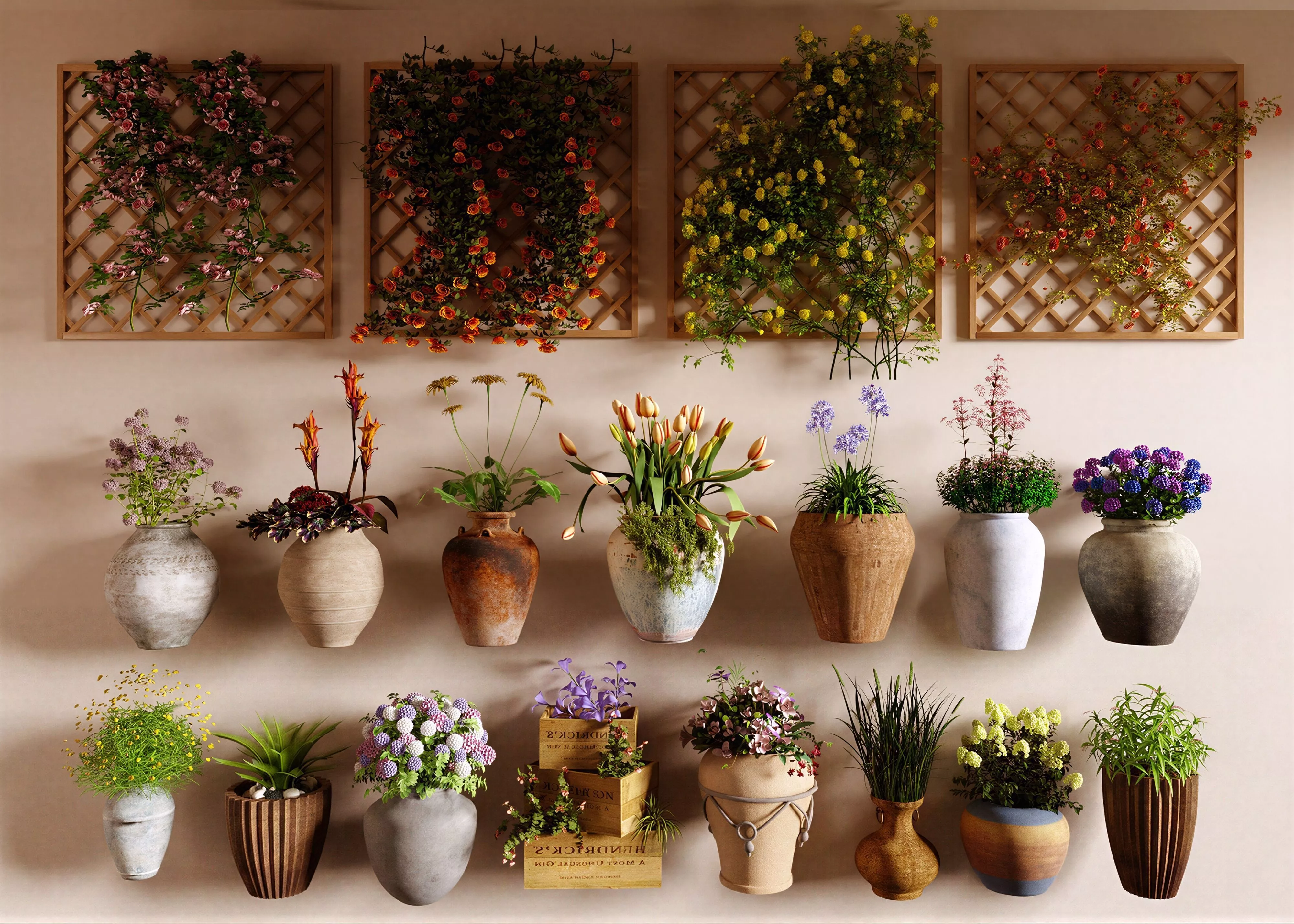 Wall Hanging Floral Potted Plant 3D Model Pack 3D model