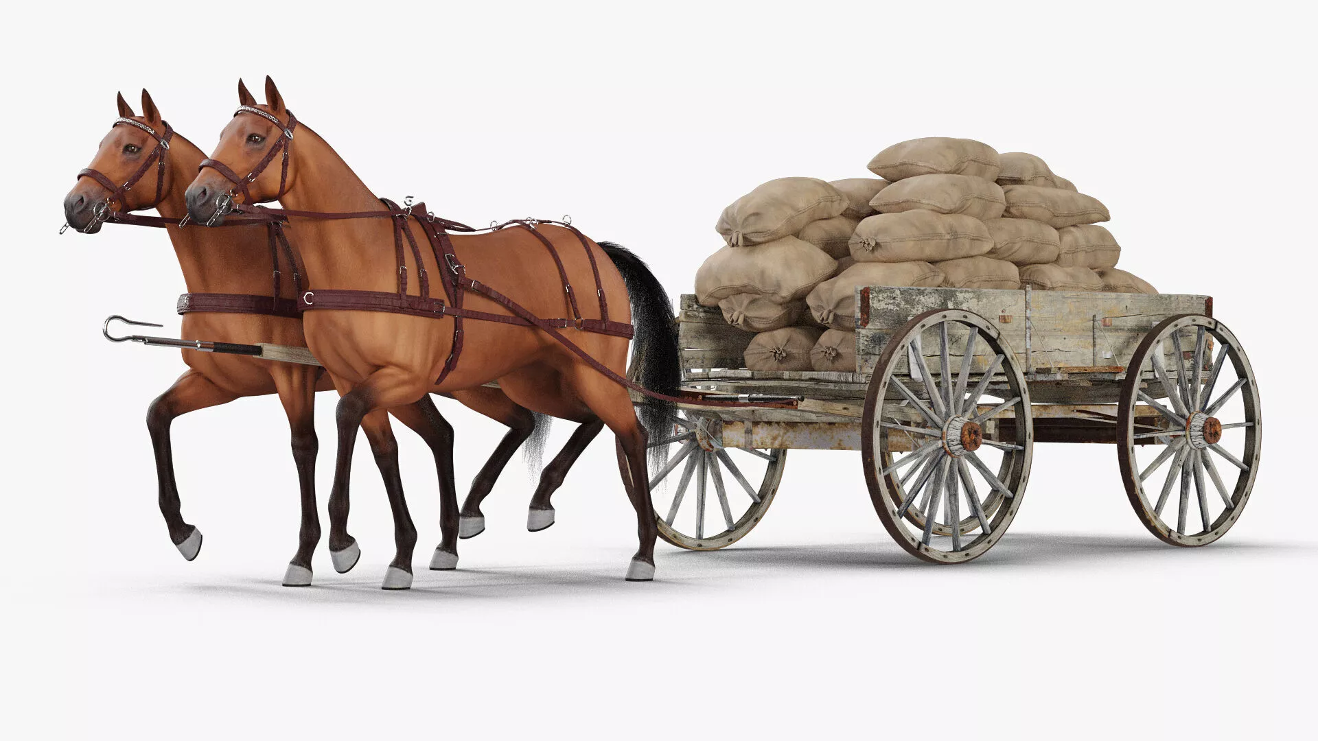 Old Wagon with Sacks 3D model