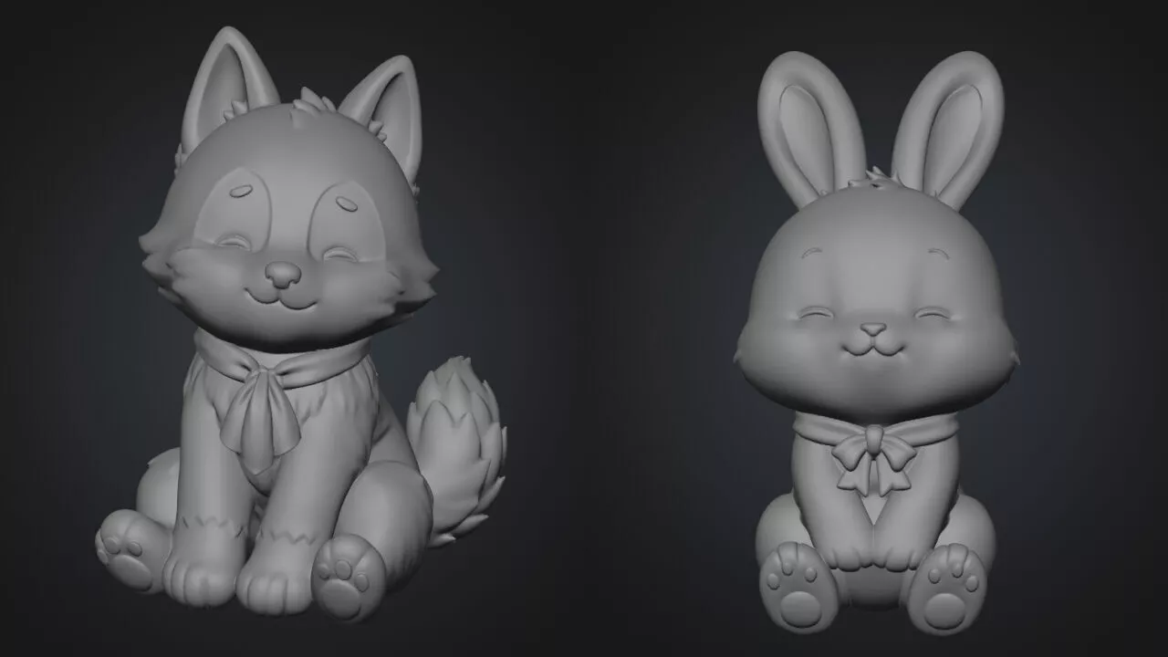 Bunny and Wolf figurine - DESIRE4 JIANGLI 3D model