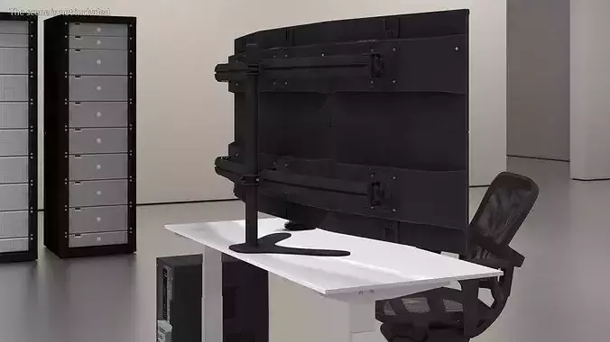 Office Workstation with Multi Screen 3D model 6