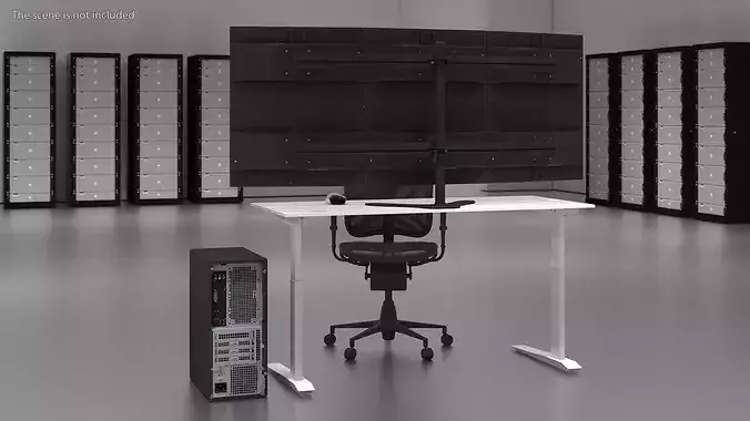 Office Workstation with Multi Screen 3D model 5