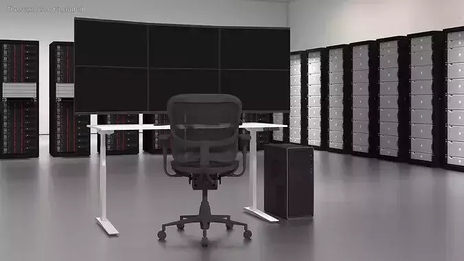 Office Workstation with Multi Screen 3D model 4