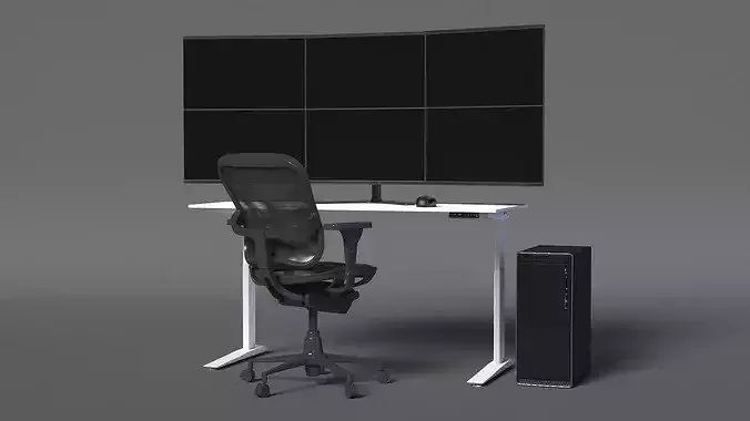 Office Workstation with Multi Screen 3D model