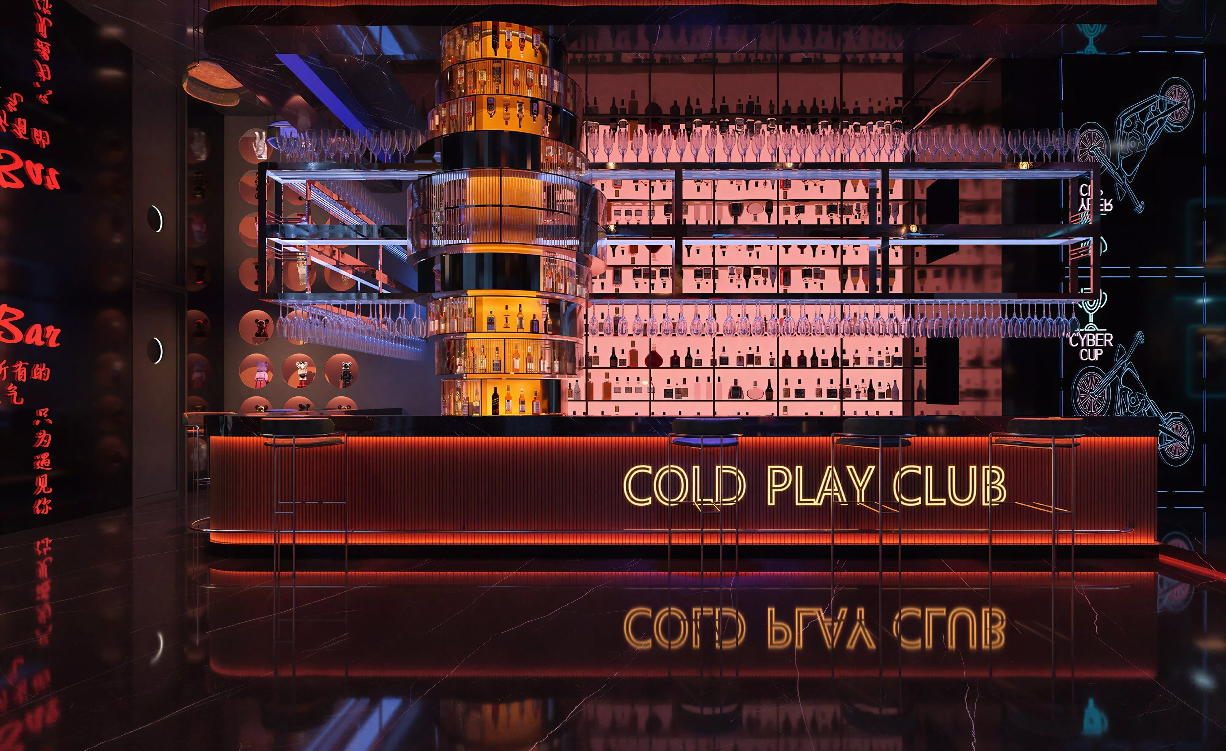 Cyberpunk Neon Bar Interior 3D Full Scene 3D model