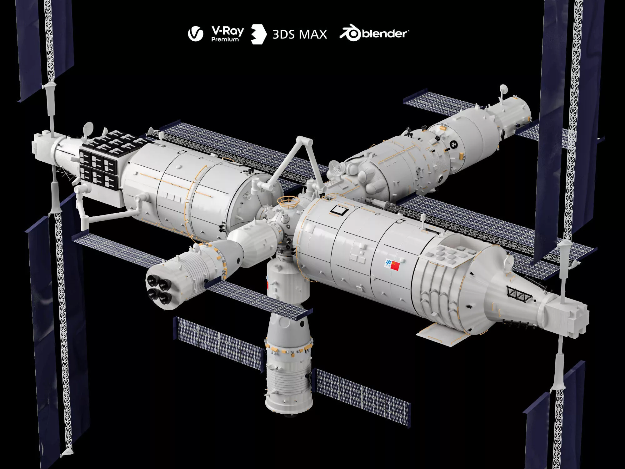 Tiangong Space Station Low-poly 3D model