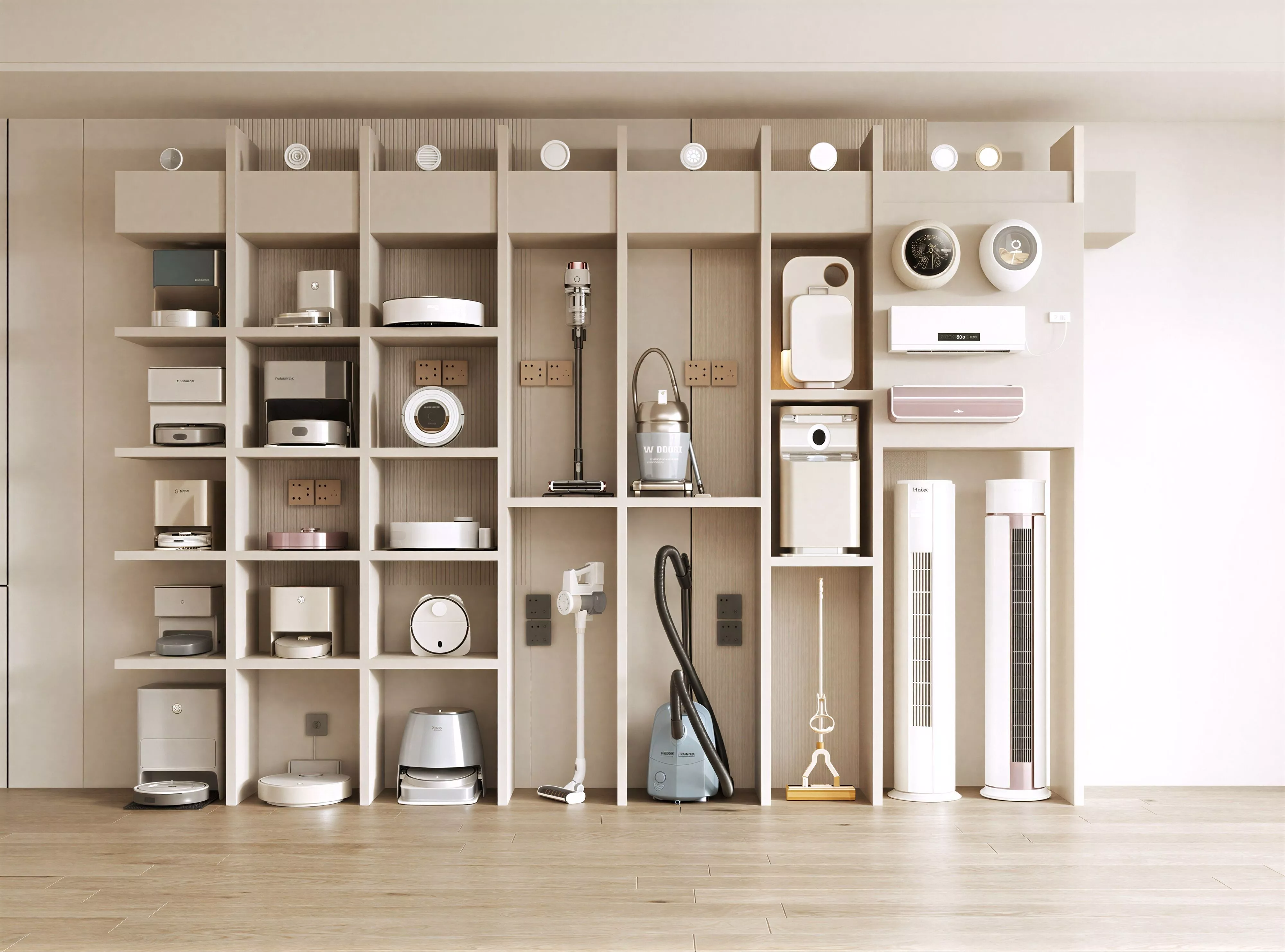 Light Cream Smart Home Appliance Grid Display Wall 3D Scene 3D model