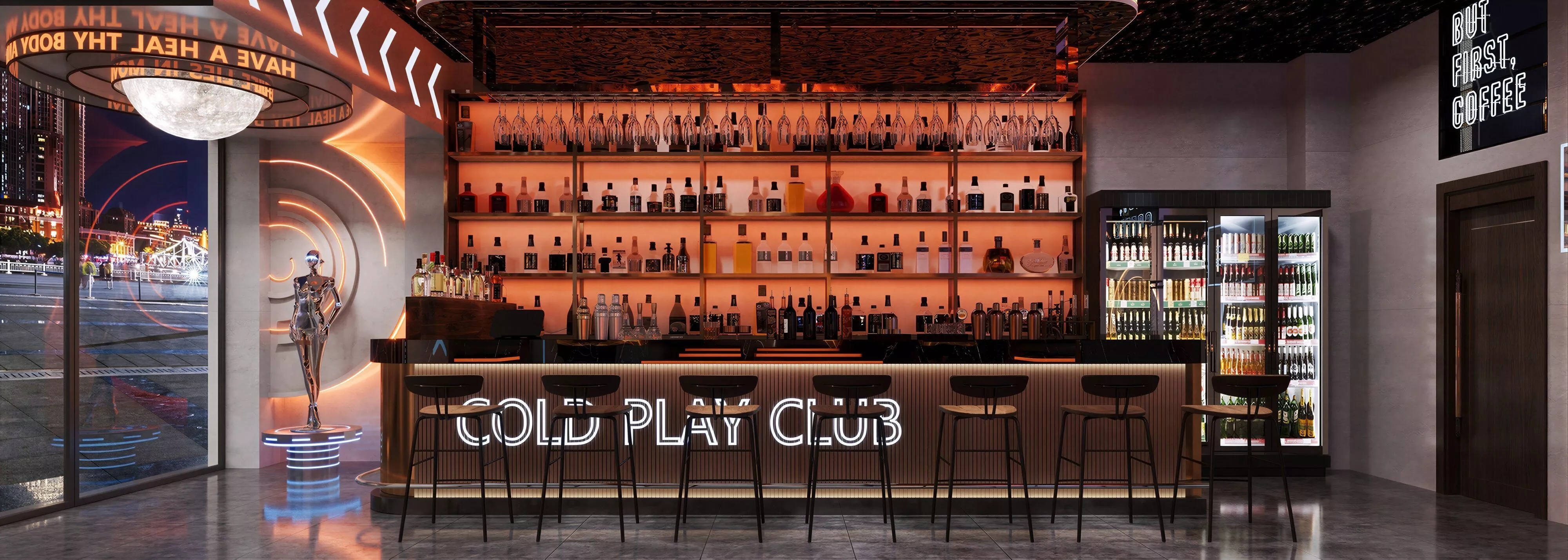 Industrial Neon Bar Counter 3D Full Scene 3D model