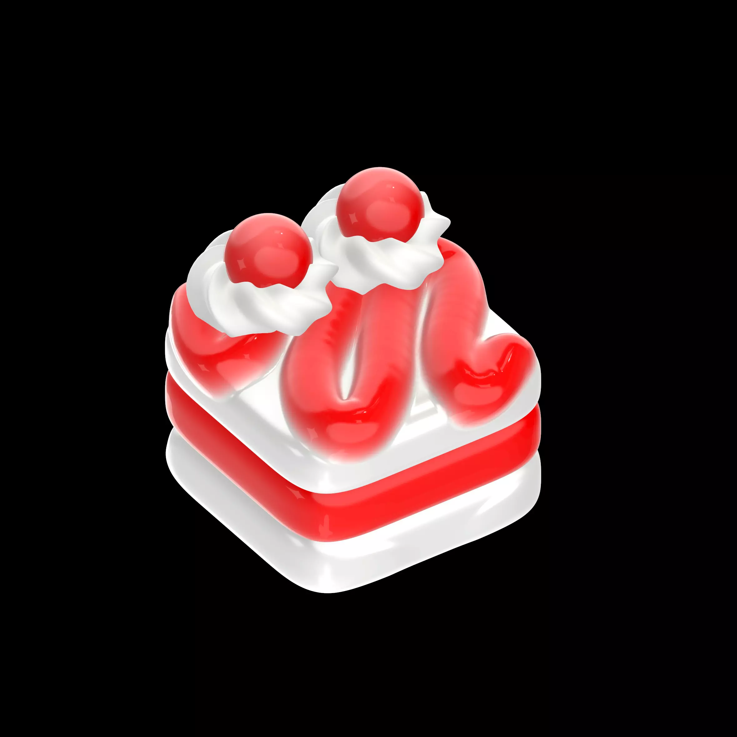 Cute Glossy Cherry Cream Cake 3D Model 3D model