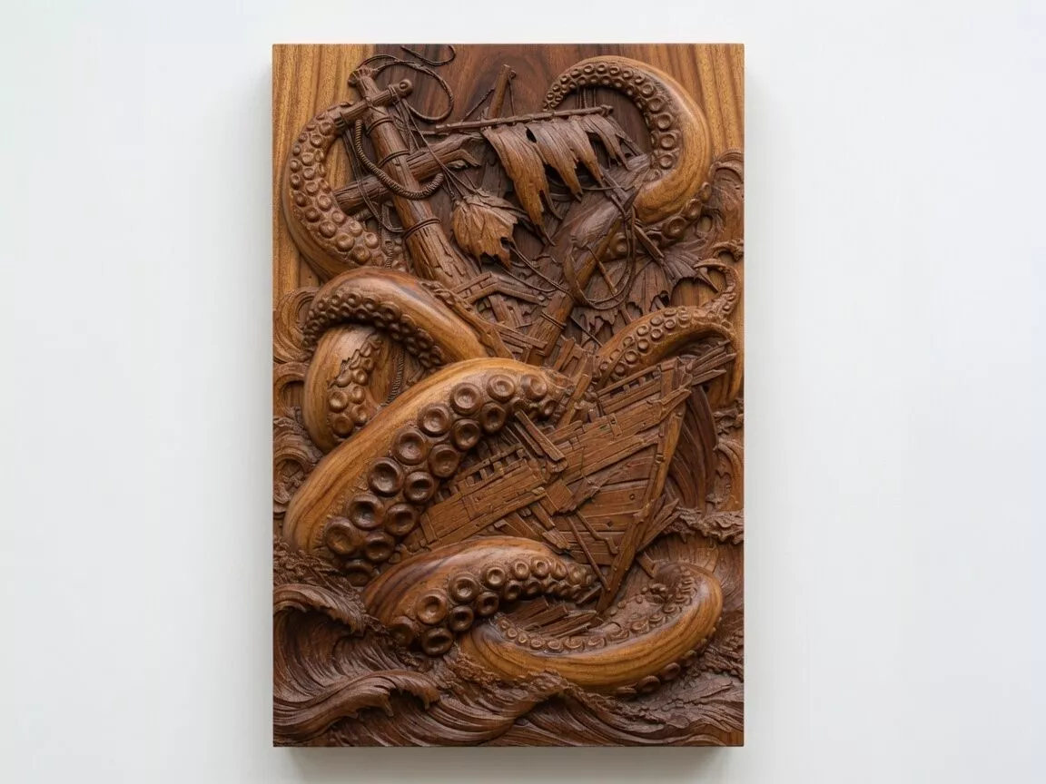 Kraken Attacking Ship CNC STL file 3D print model
