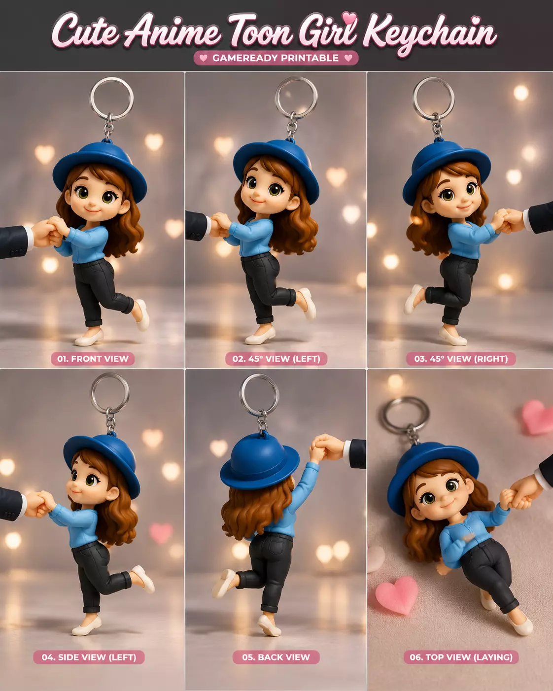 Cute Anime Toon Girl Keychain Figurine Printable 3D print model
