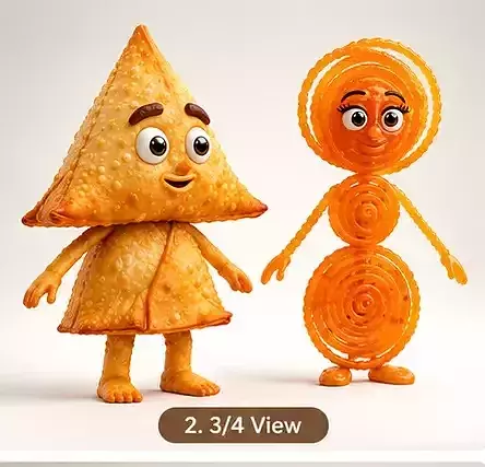 Samosa and Jalebi Anime Cartoon Characters Rig Gameready 3D model 4