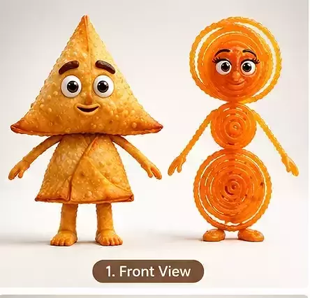 Samosa and Jalebi Anime Cartoon Characters Rig Gameready 3D model 3