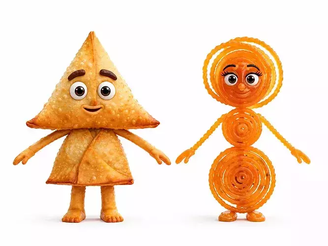 Samosa and Jalebi Anime Cartoon Characters Rig Gameready 3D model 2