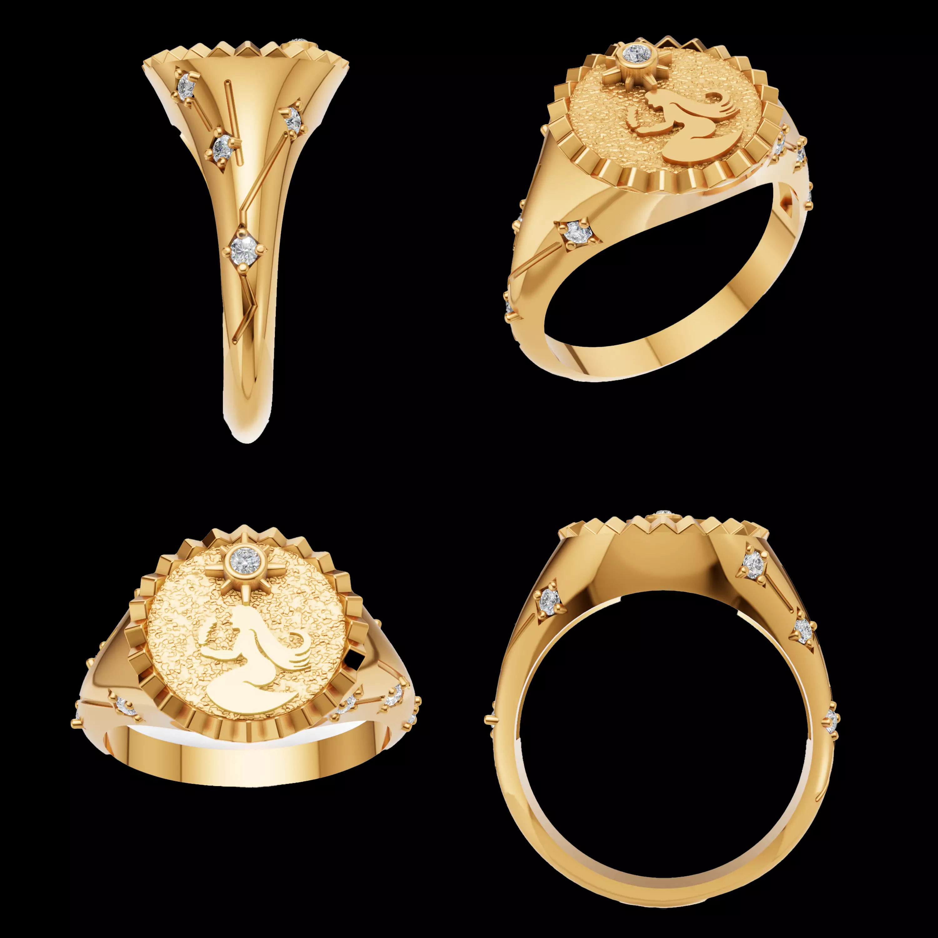 Virgo Zodiac Sign Ring CAD Model STL 3DM Jewelry Design File 3D print model