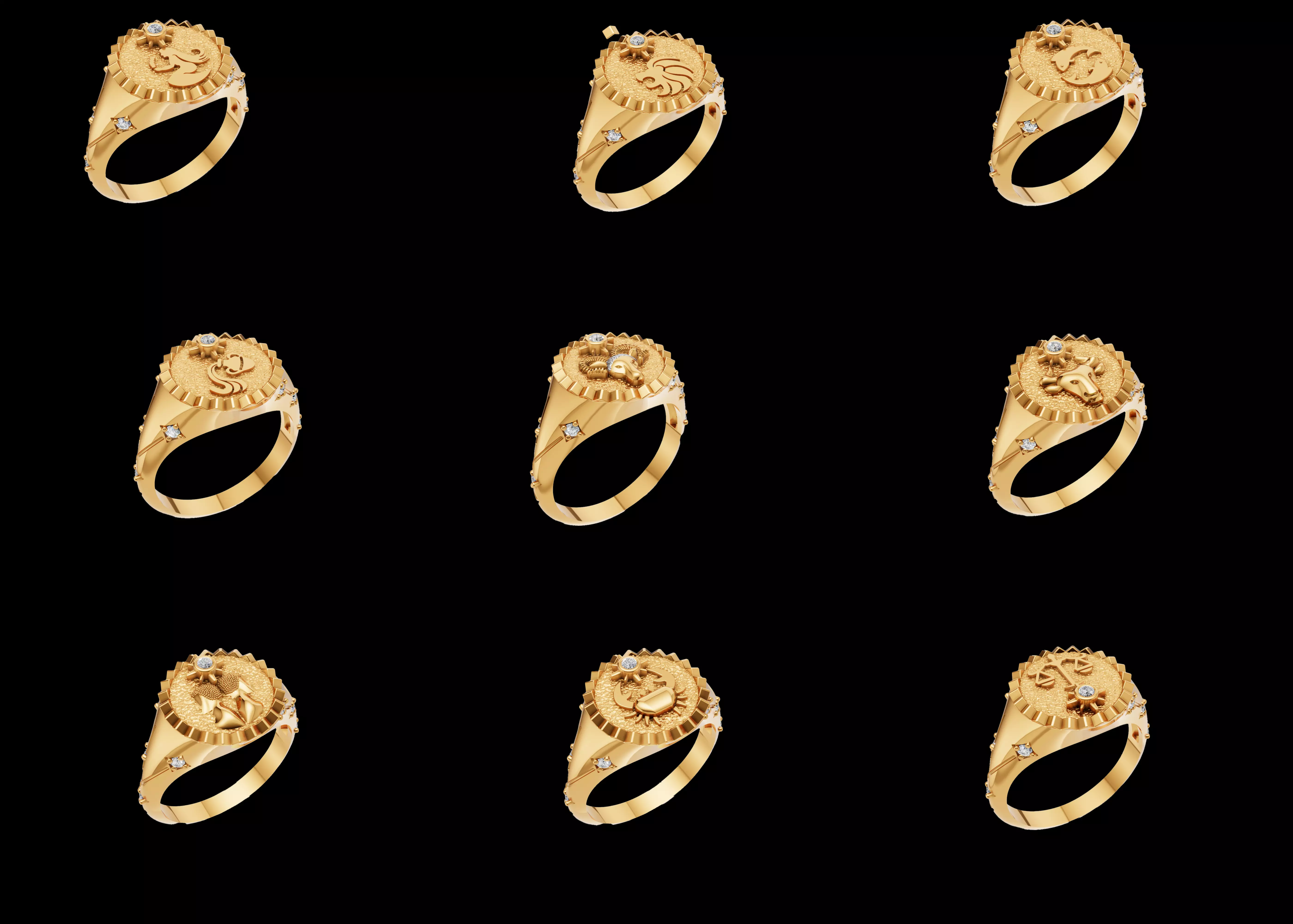 9 Zodiac Sign Ring CAD Design Combo Pack STL 3DM Jewelry Models 3D print model