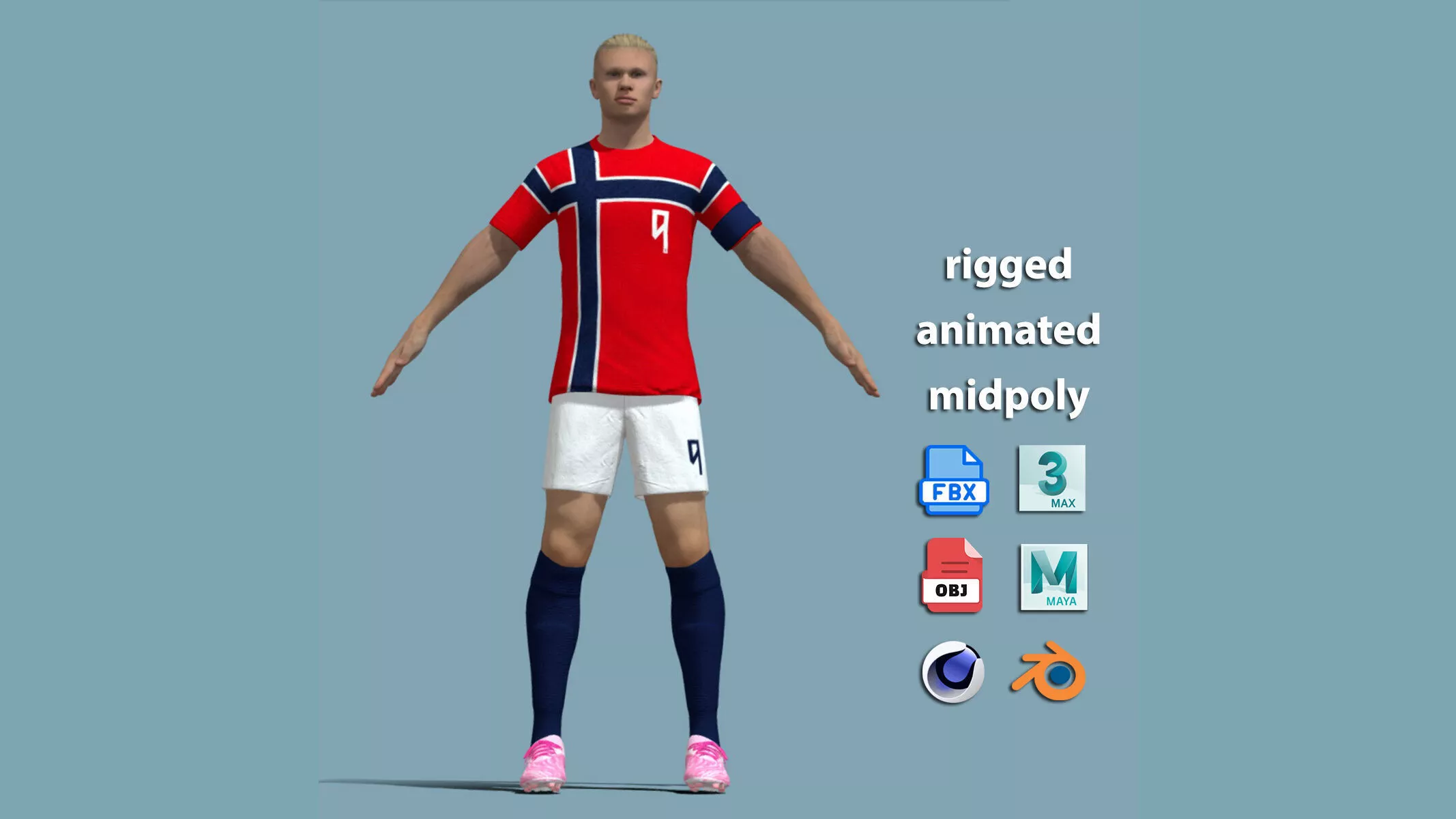 A-Pose Rigged Erling Haaland Norway 2026 3D model