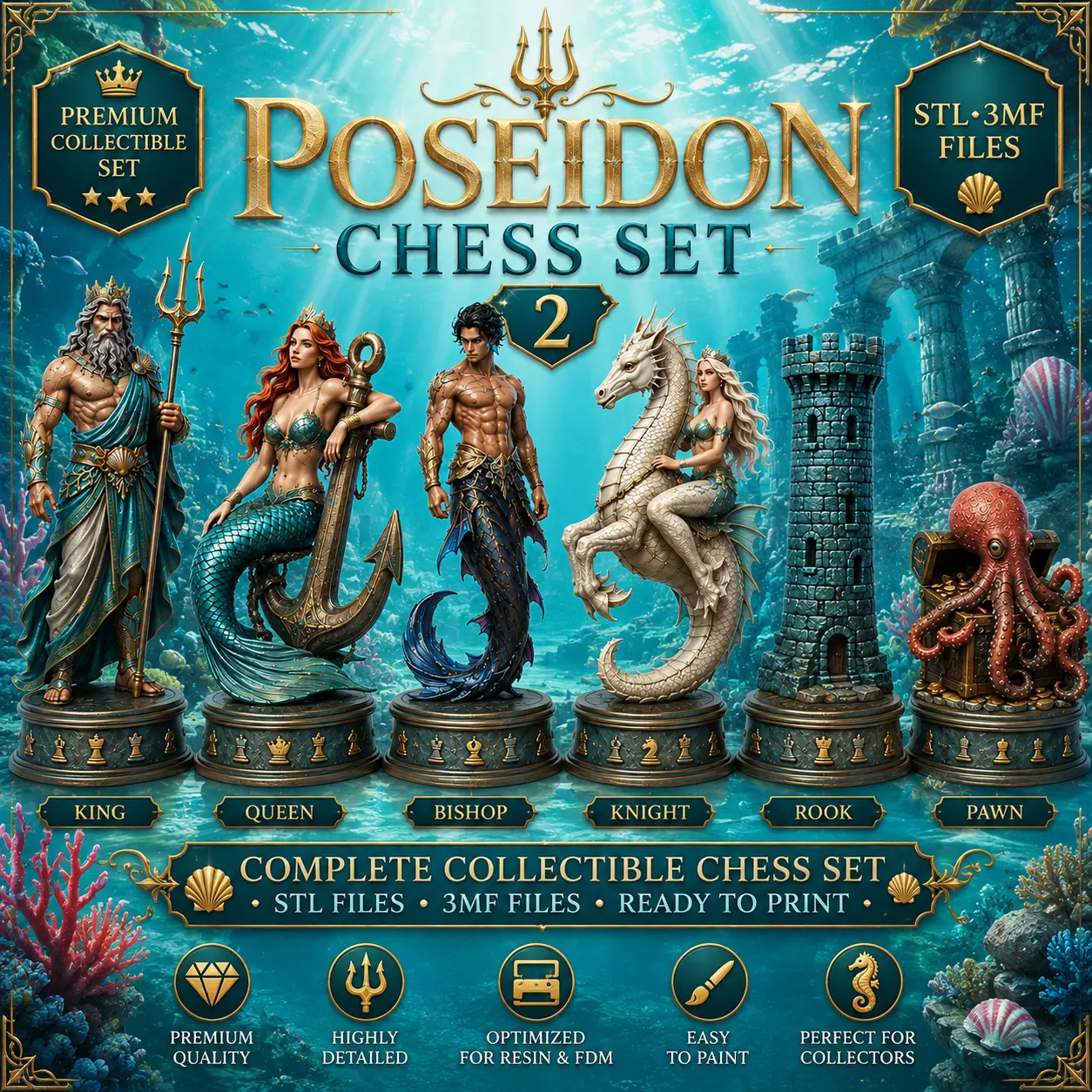 Poseidon Chess Set 2 3D print model