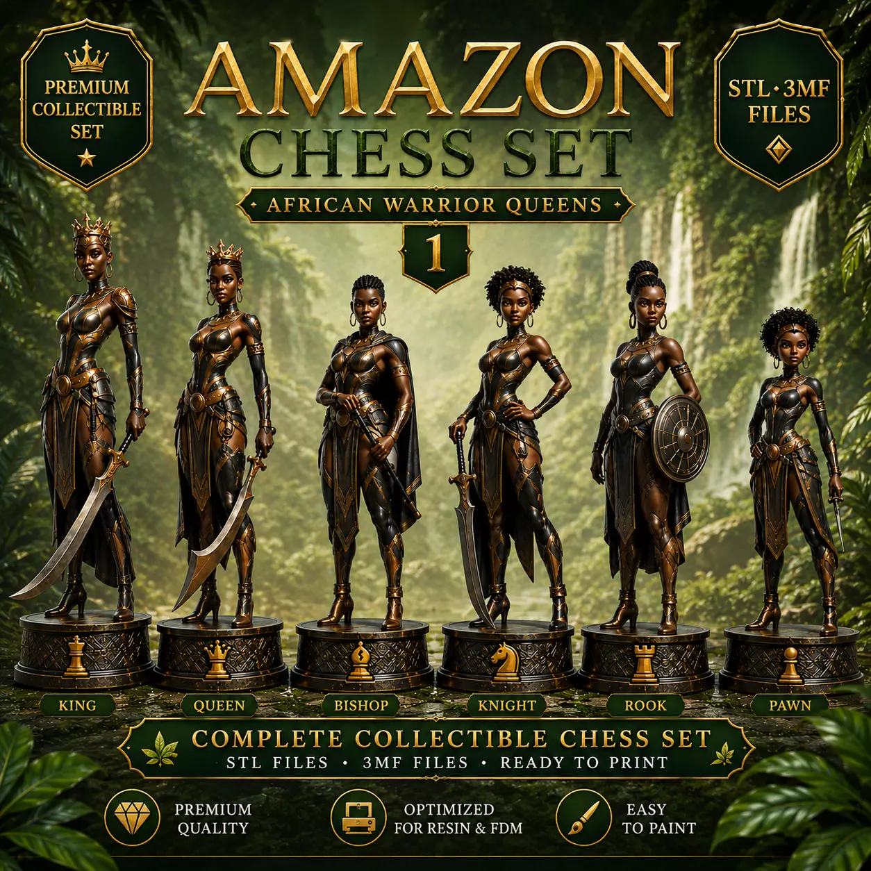 Amazon Chess Set African Warrior Queens 1 3D print model