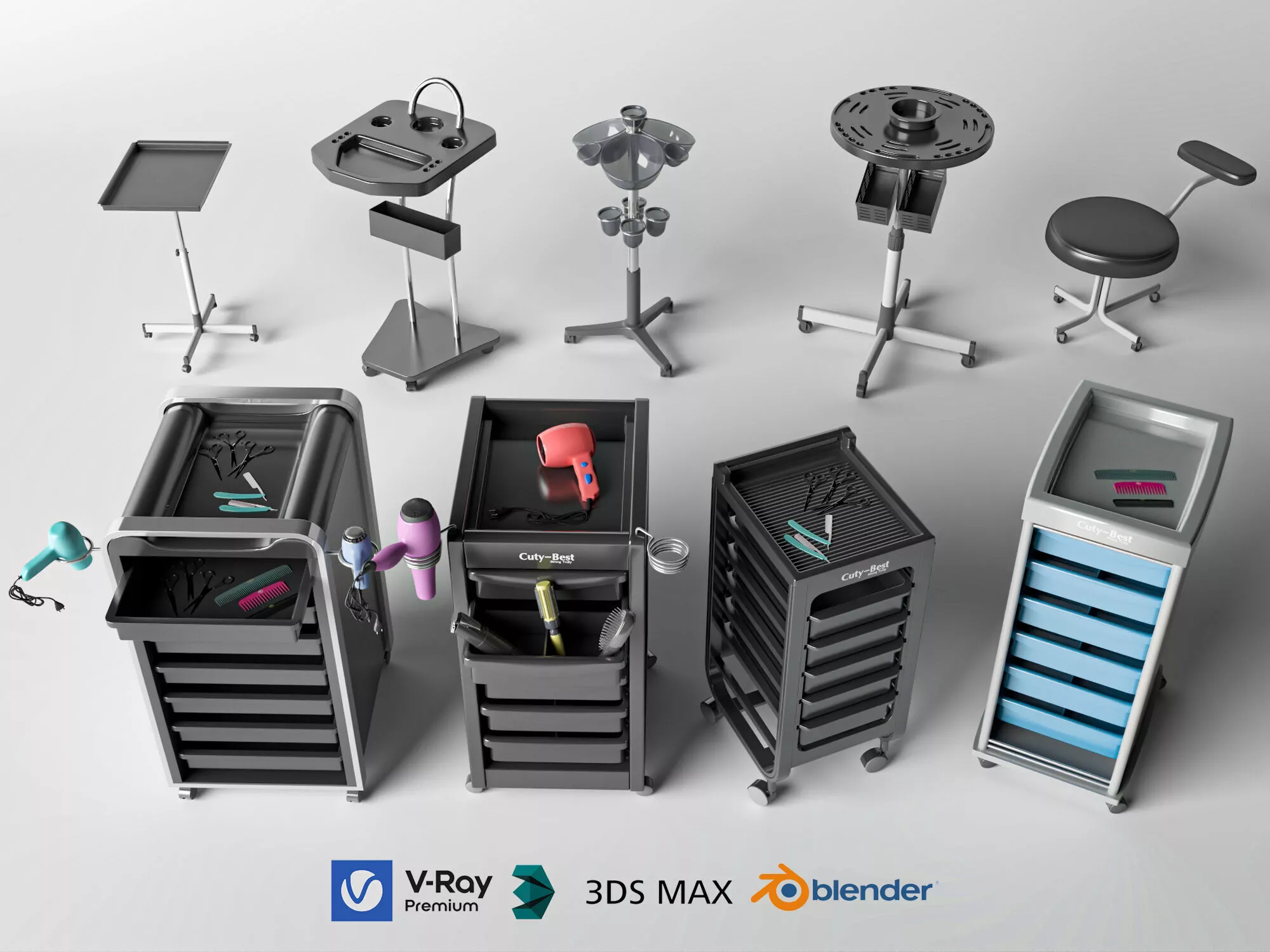 Professional Beauty Salon Equipment Set Low-poly 3D model