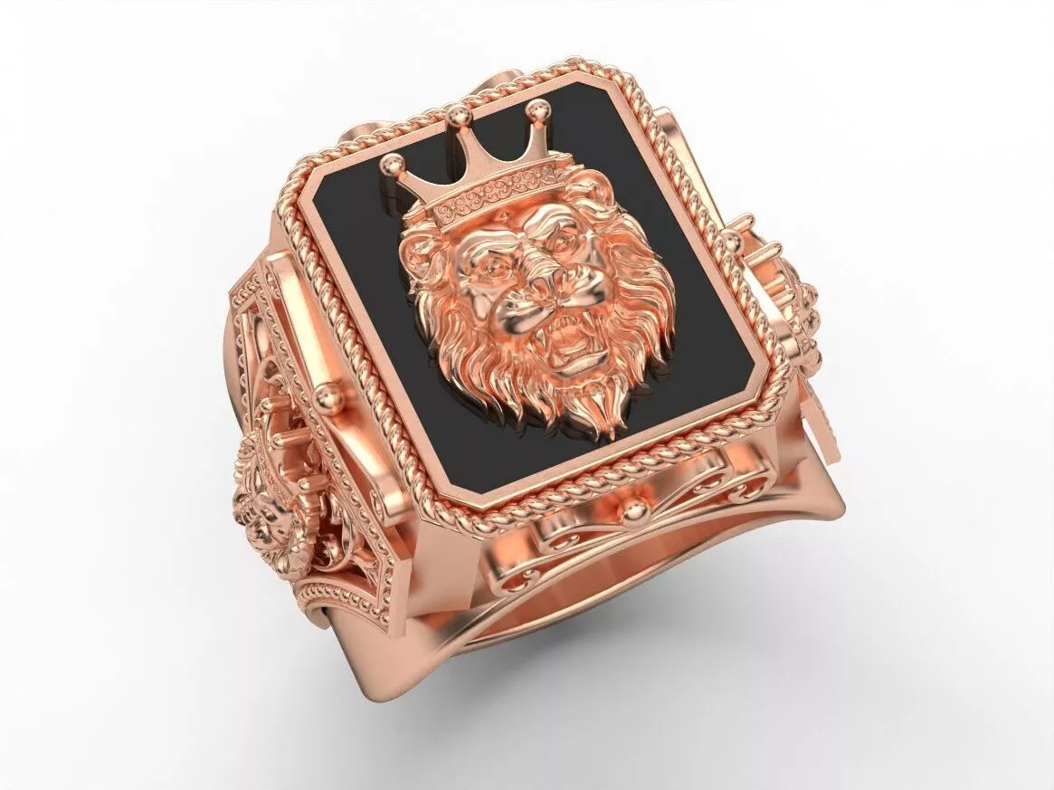 Lion ring with enamel or onyx 3D print model 3D print model