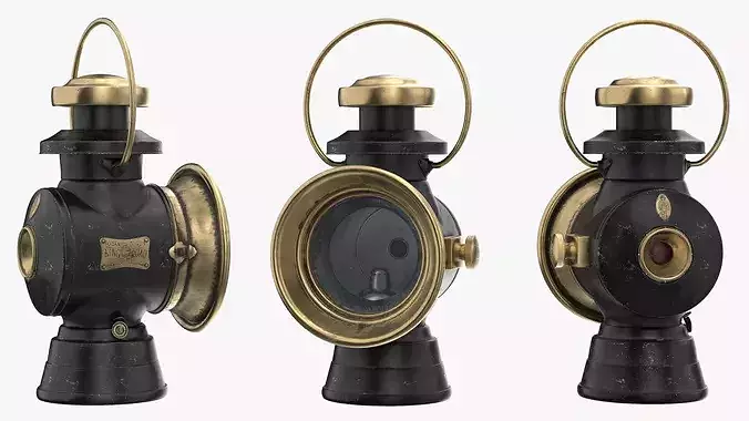 Retro Car Carbide Headlight 3D model 5