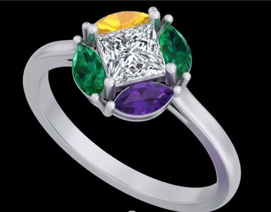 Princess Cut Diamond Floral Ring CAD Model 3D print model