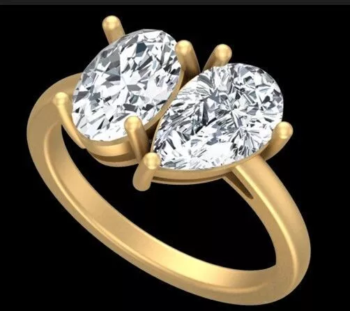 Oval and Pear Diamond Toi Et Moi Ring CAD Model Free 3D print model