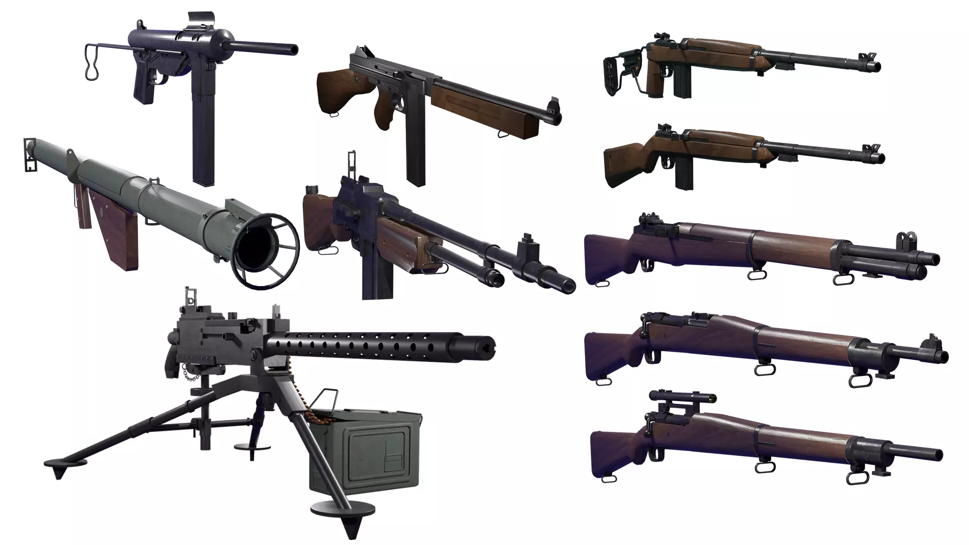 WWII US Army Infantry weapon collection Low-poly 3D model