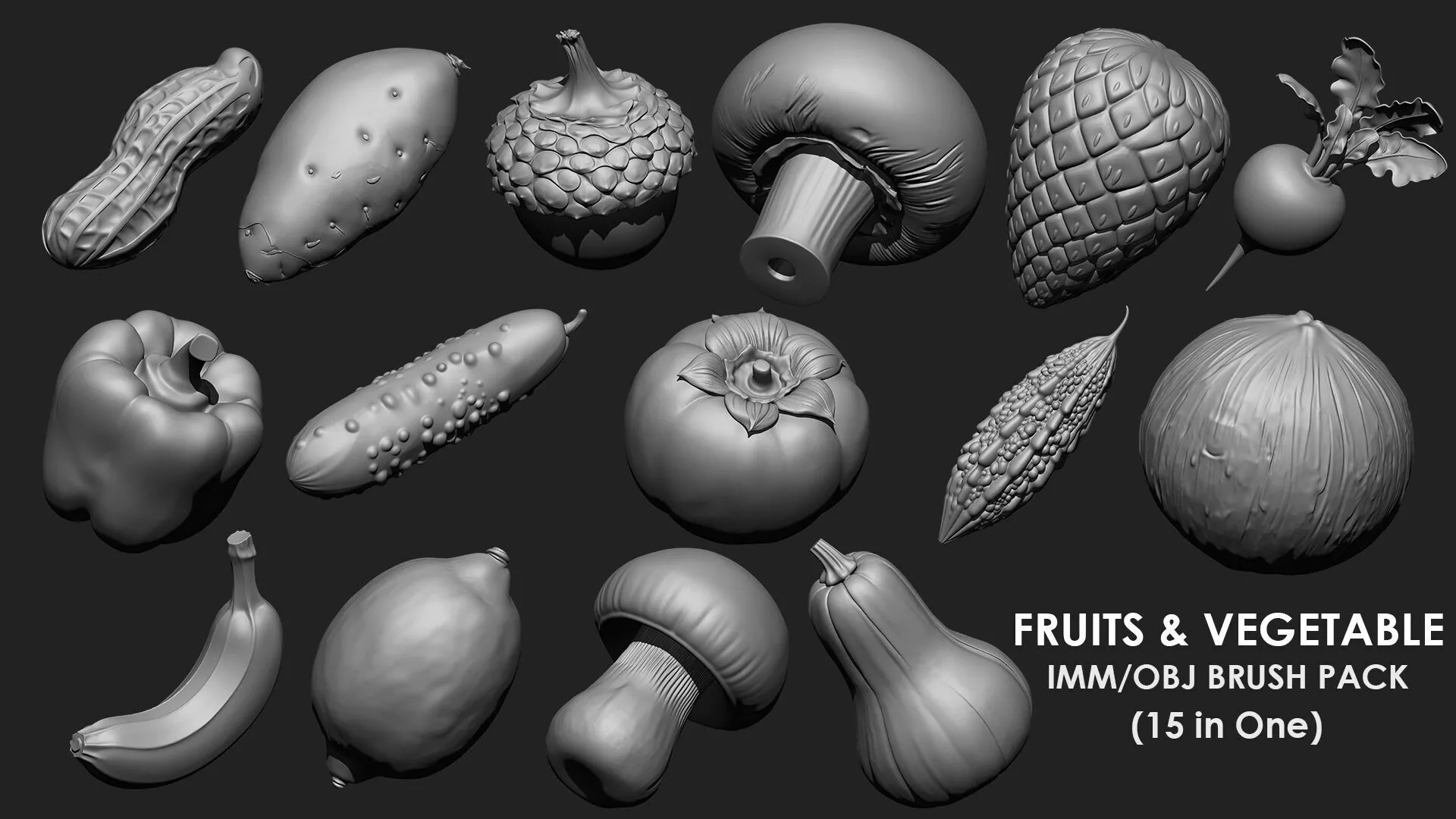 FRUITS AND VEGETABLE IMM OBJ BRUSH 15 IN ONE VOL 03 3D model