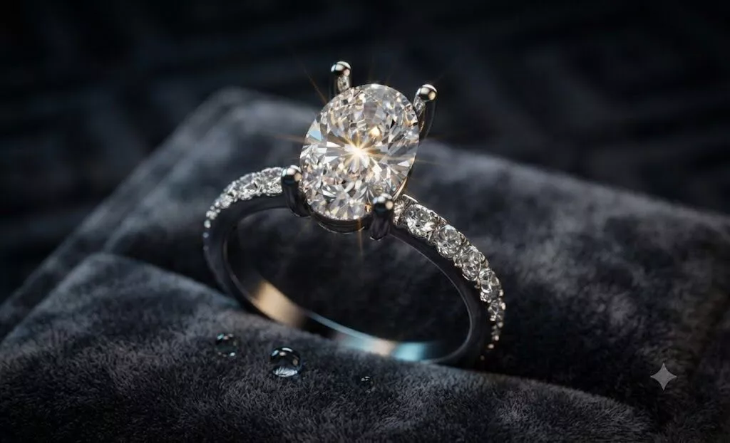 Luxurious Oval-Cut Solitaire Engagement Ring with Pave Band 3D print model