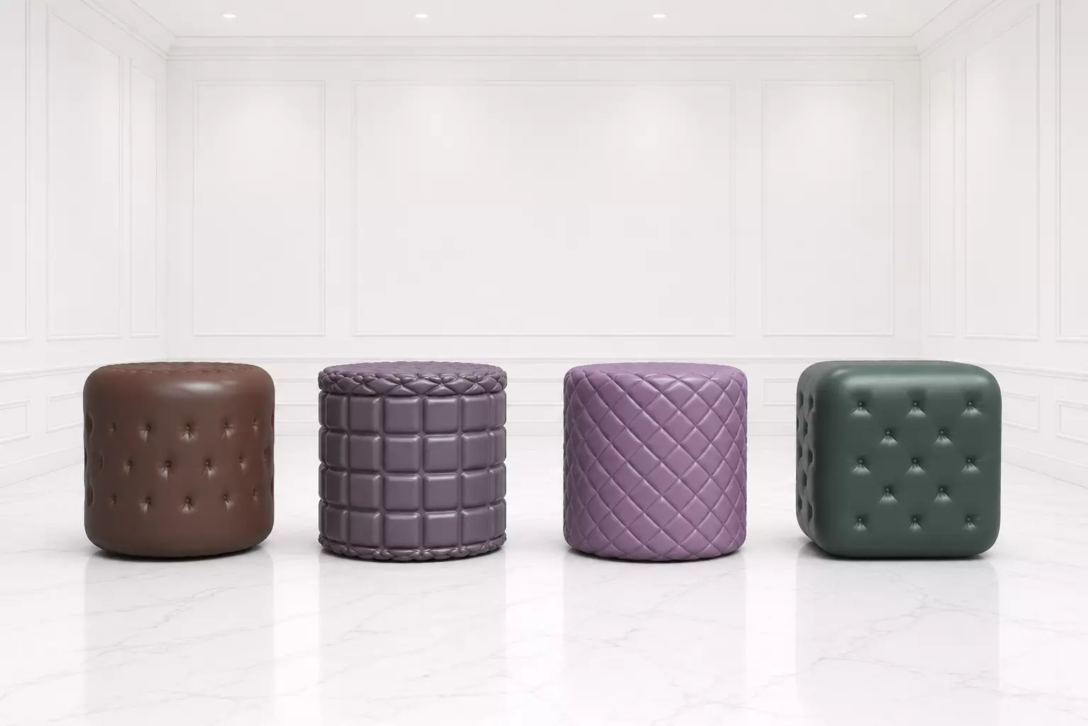 Leather Tufted pouf Ottoman pack made in blender 3D model
