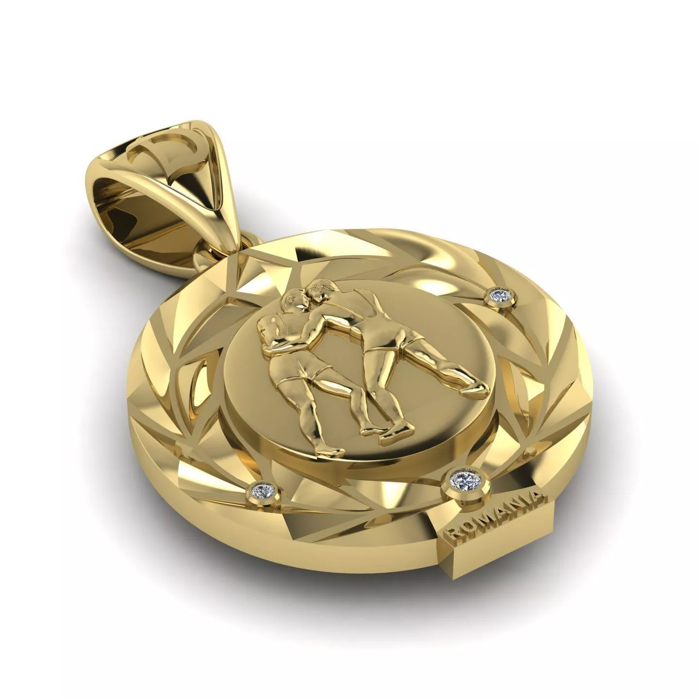 Roman Wrestling Gold Pendant 3D Model Diamond Accent Medal 3D print model