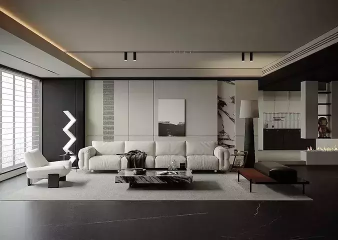 Italian style light luxury living room 3D model 2