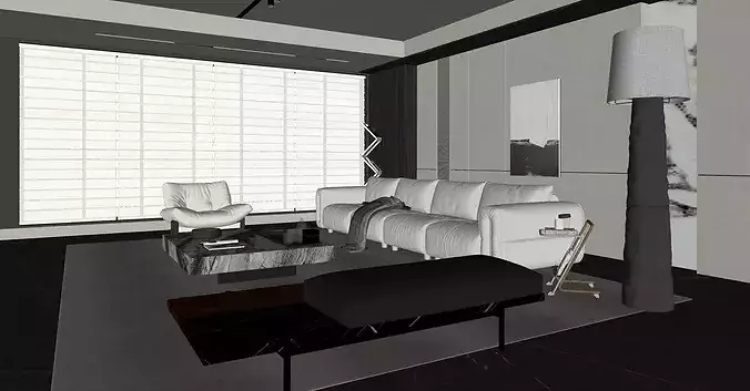 Italian style light luxury living room 3D model 6