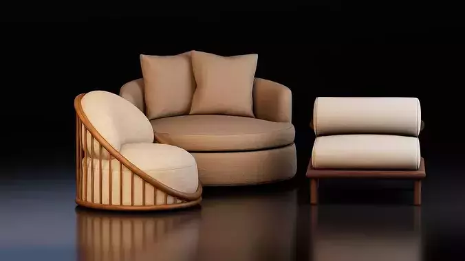 Modern Luxury Lounge Chair Collection Low-poly 3D model 2