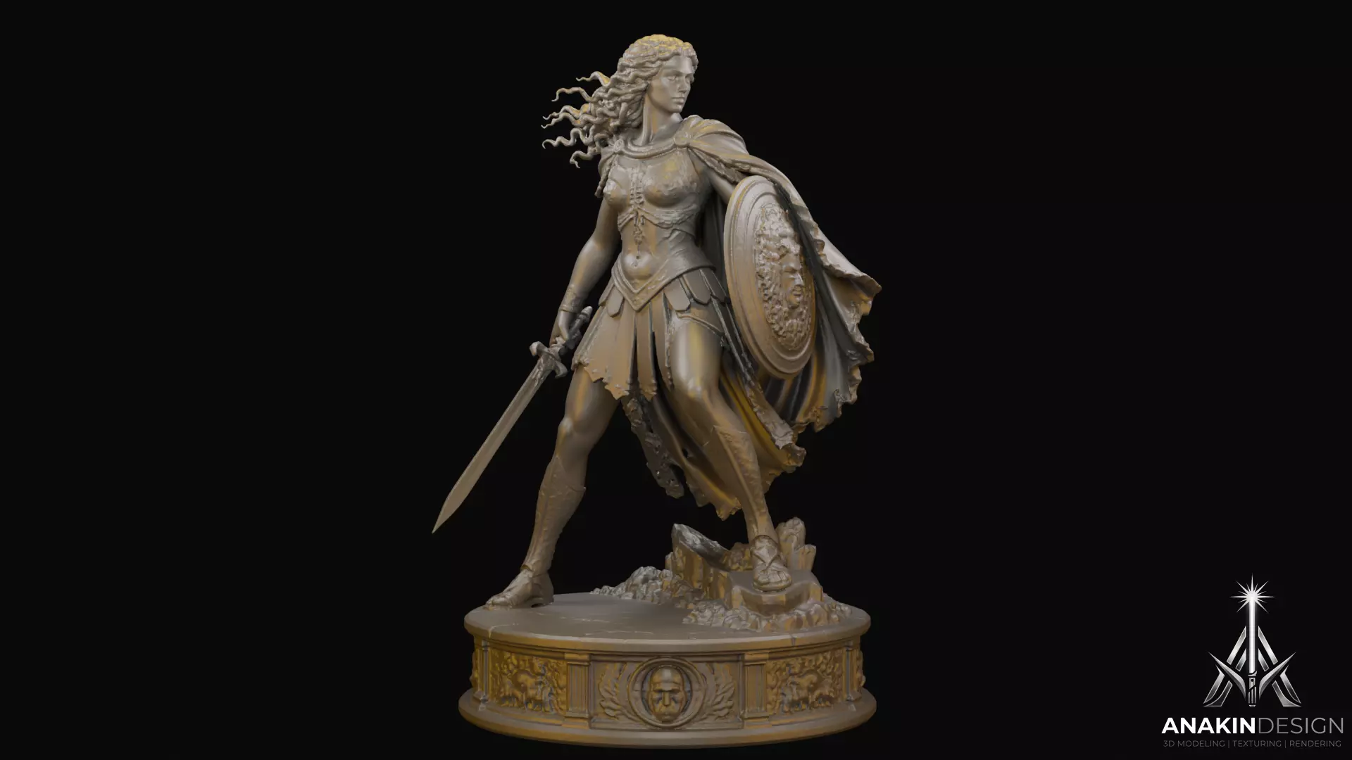 Athena with Aegis Shield Statue 3D Print Model 3D print model