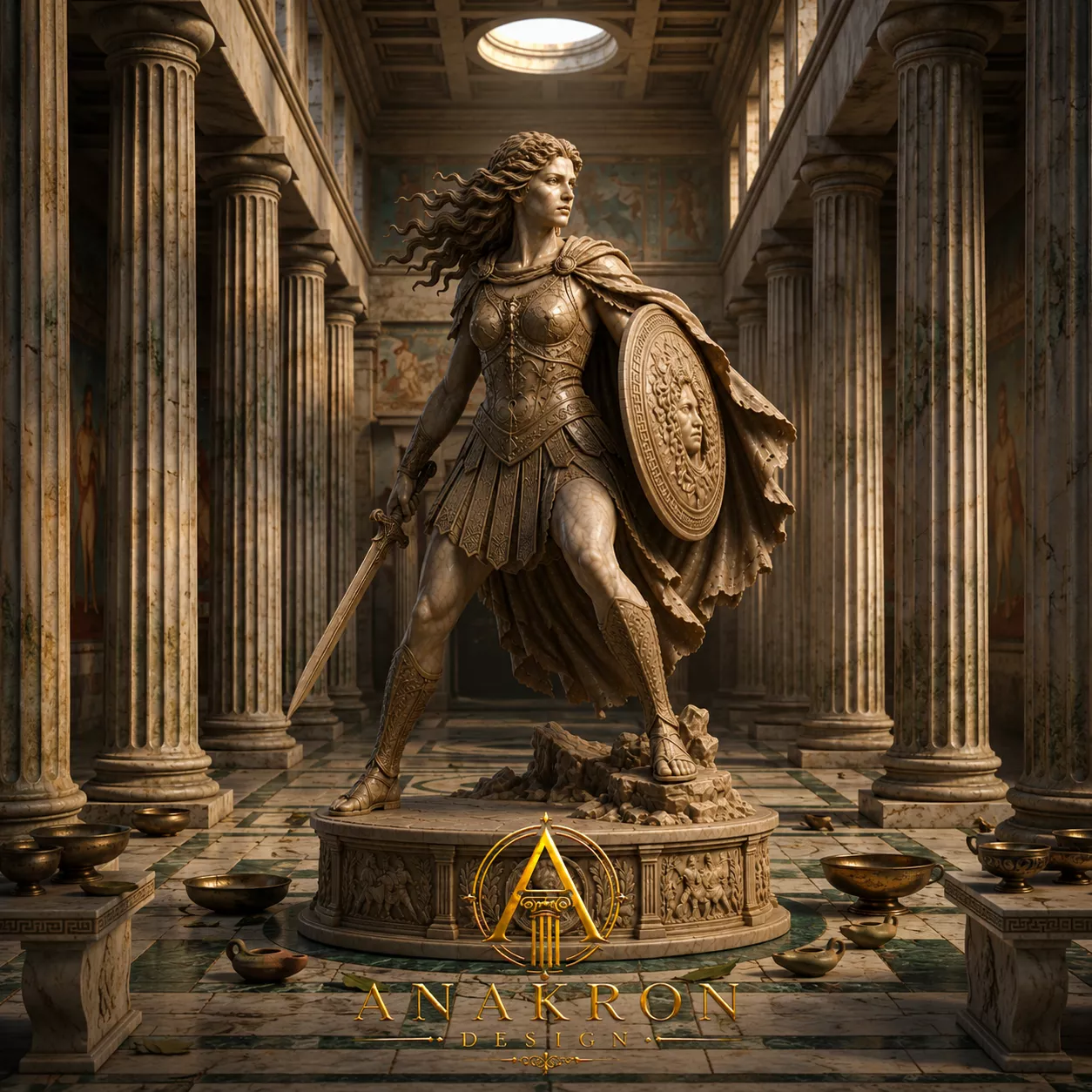 Athena with Aegis Shield Statue 3D Print Model 3D print model