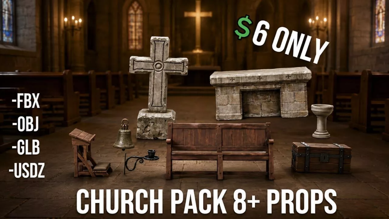 Low Poly Church Props Pack 8 Low-poly 3D model