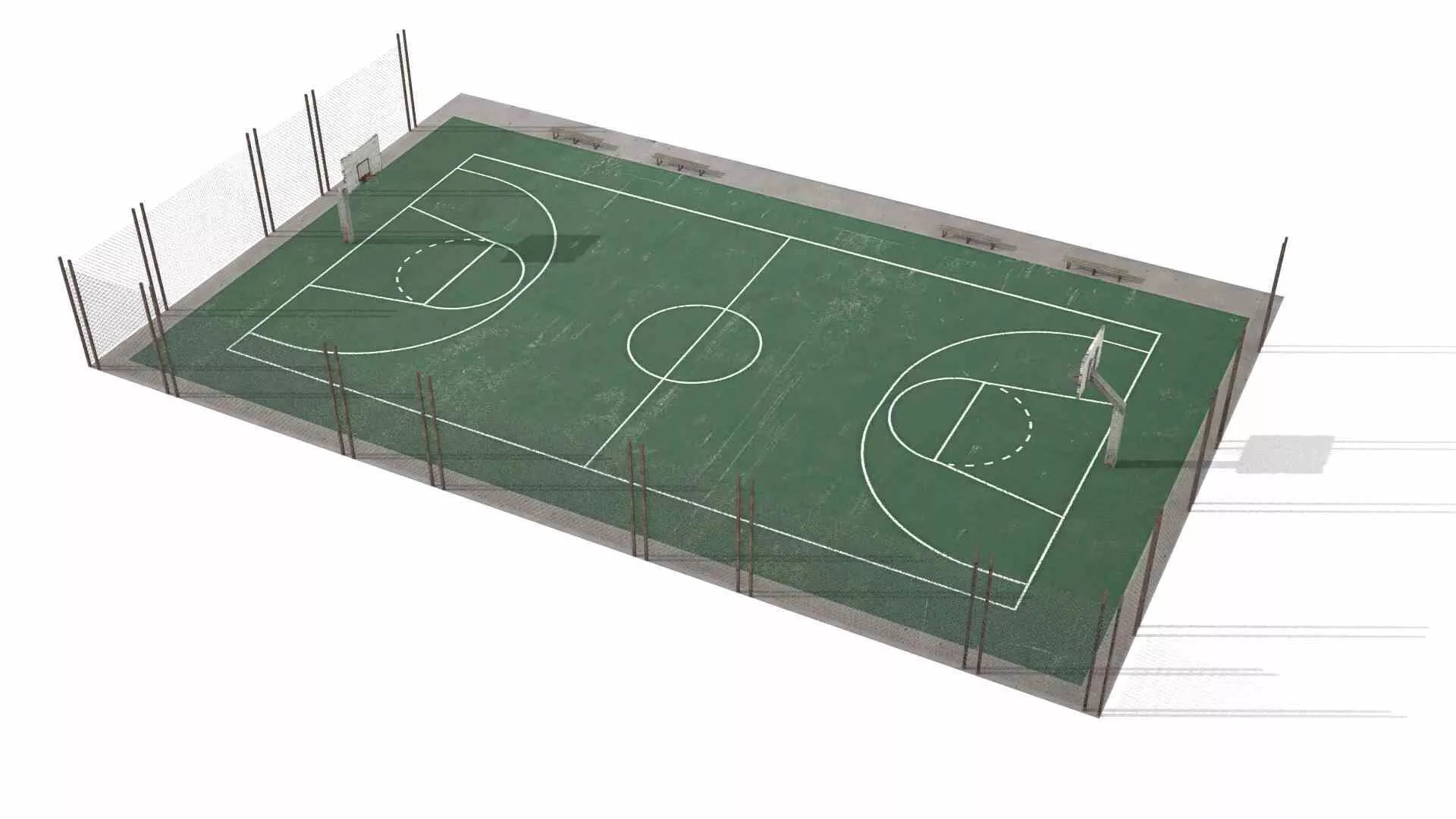 Abandoned Community Basketball Court Scene Low-poly 3D model