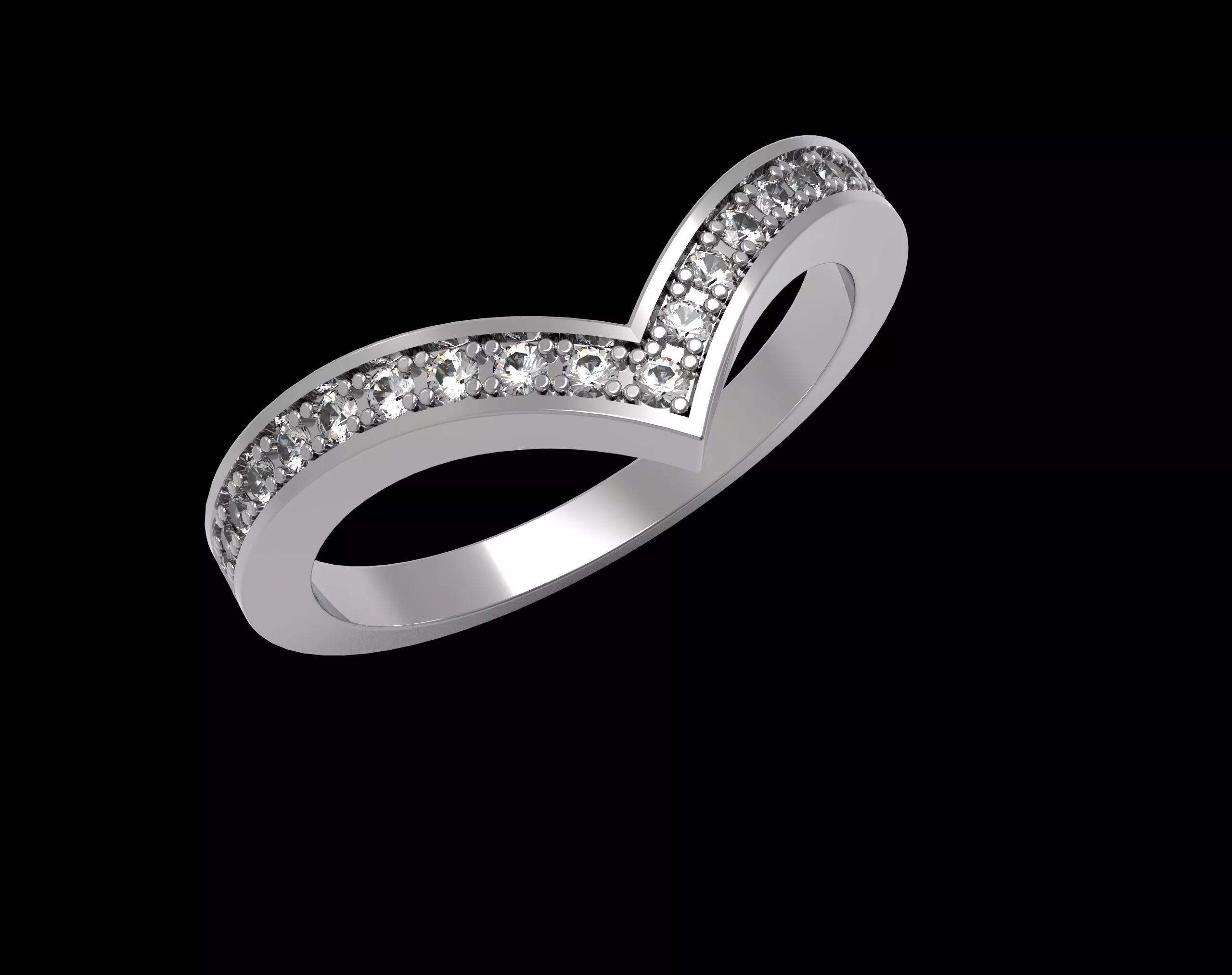 Knife Edge Chevron Pave Diamond Ring Wishbone Wedding Band 3D print model