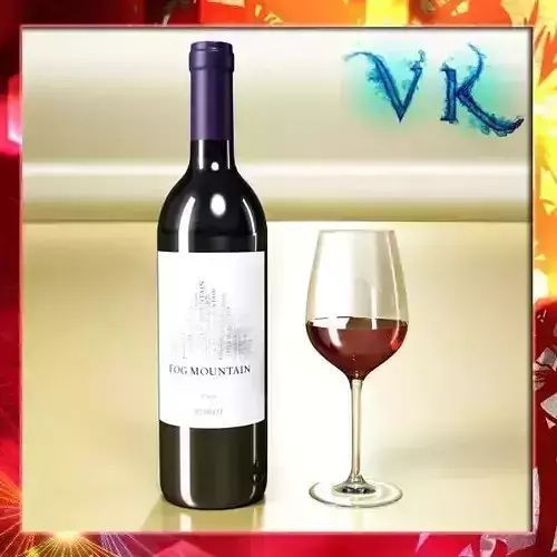 Red Wine Bottle Fog Mountain and Cup