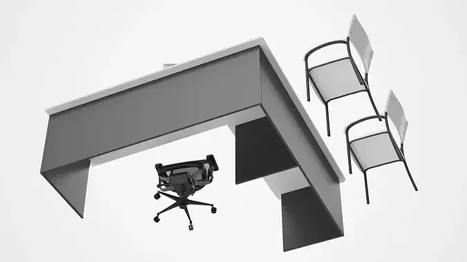 Office Desk with Chairs and Computer Setup 3D model 6